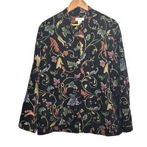 Appleseeds Womans Plus Size 22W Black Floral Tapestry Jacket with Pockets